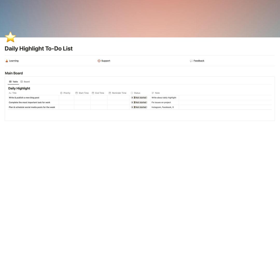 Highlight Tracking Methods Daily Highlight - Productivity Track